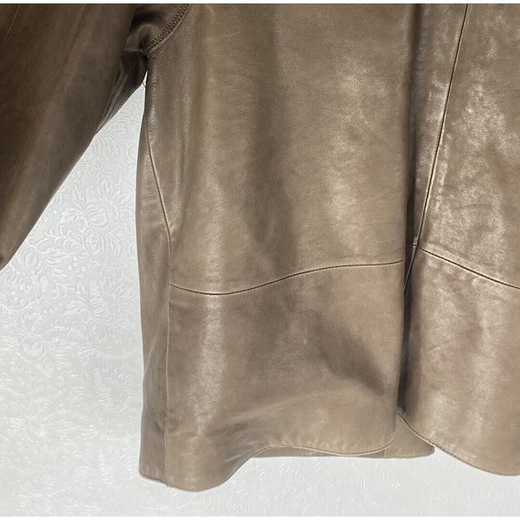 J Jill Sz M Brown Leather Shimm Swing Jacket - Picture 10 of 12